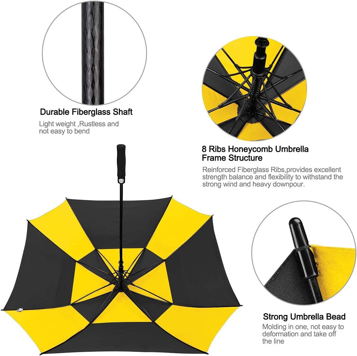 imageG4Free Extra Large Golf Umbrella 6268 inch Square Vented Windproof Auto Open Double Canopy Oversized Stick UmbrellaYellowBlack