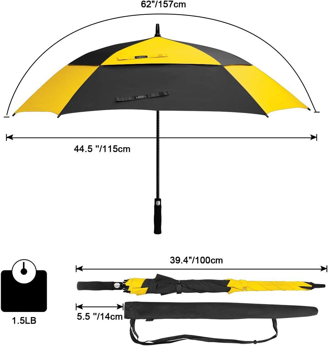 imageG4Free Extra Large Golf Umbrella 6268 inch Square Vented Windproof Auto Open Double Canopy Oversized Stick UmbrellaYellowBlack