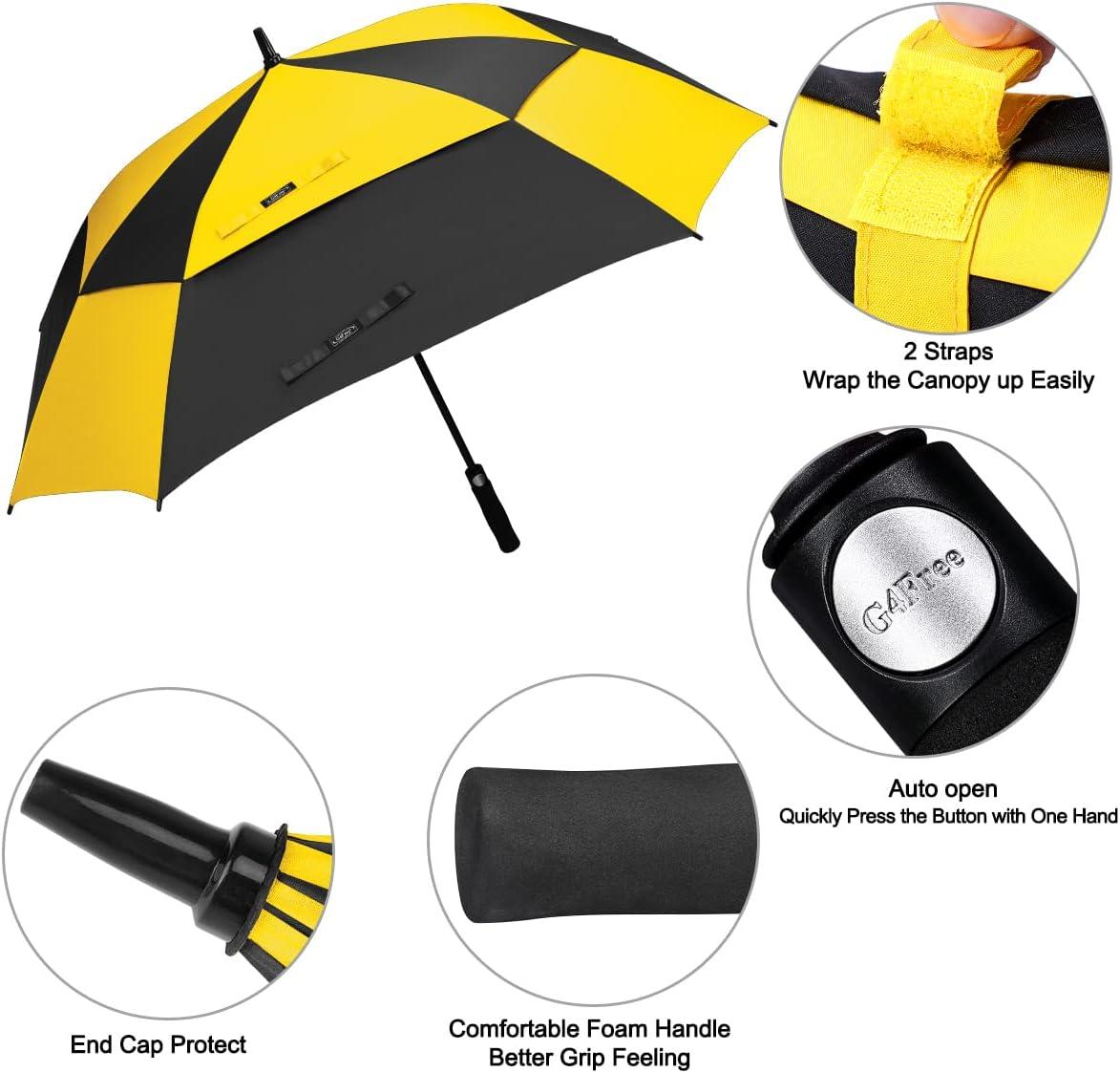 imageG4Free Extra Large Golf Umbrella 6268 inch Square Vented Windproof Auto Open Double Canopy Oversized Stick UmbrellaYellowBlack