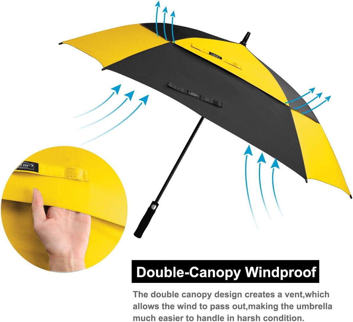 imageG4Free Extra Large Golf Umbrella 6268 inch Square Vented Windproof Auto Open Double Canopy Oversized Stick UmbrellaYellowBlack