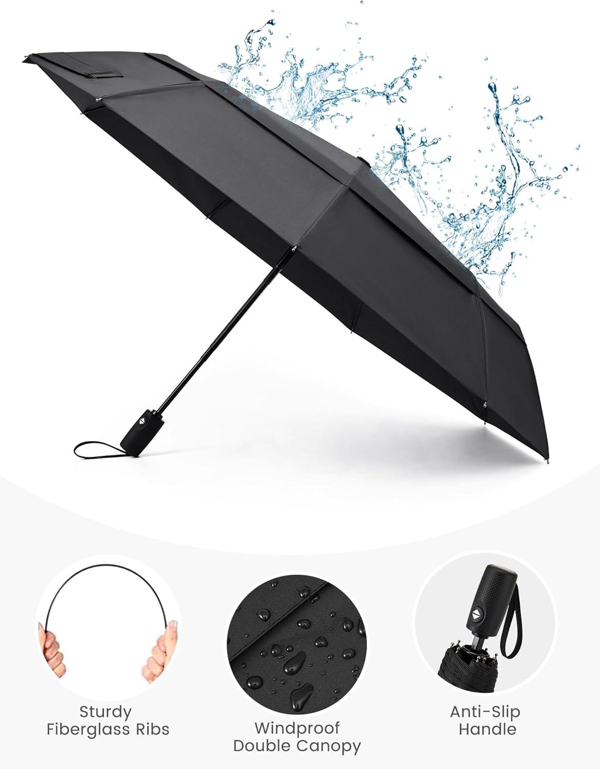 imageG4Free Strong Windproof Travel Umbrella 42 Inch Compact Umbrellas for Rain amp Sun with Double Canopy Automatic Portable DurableBlack