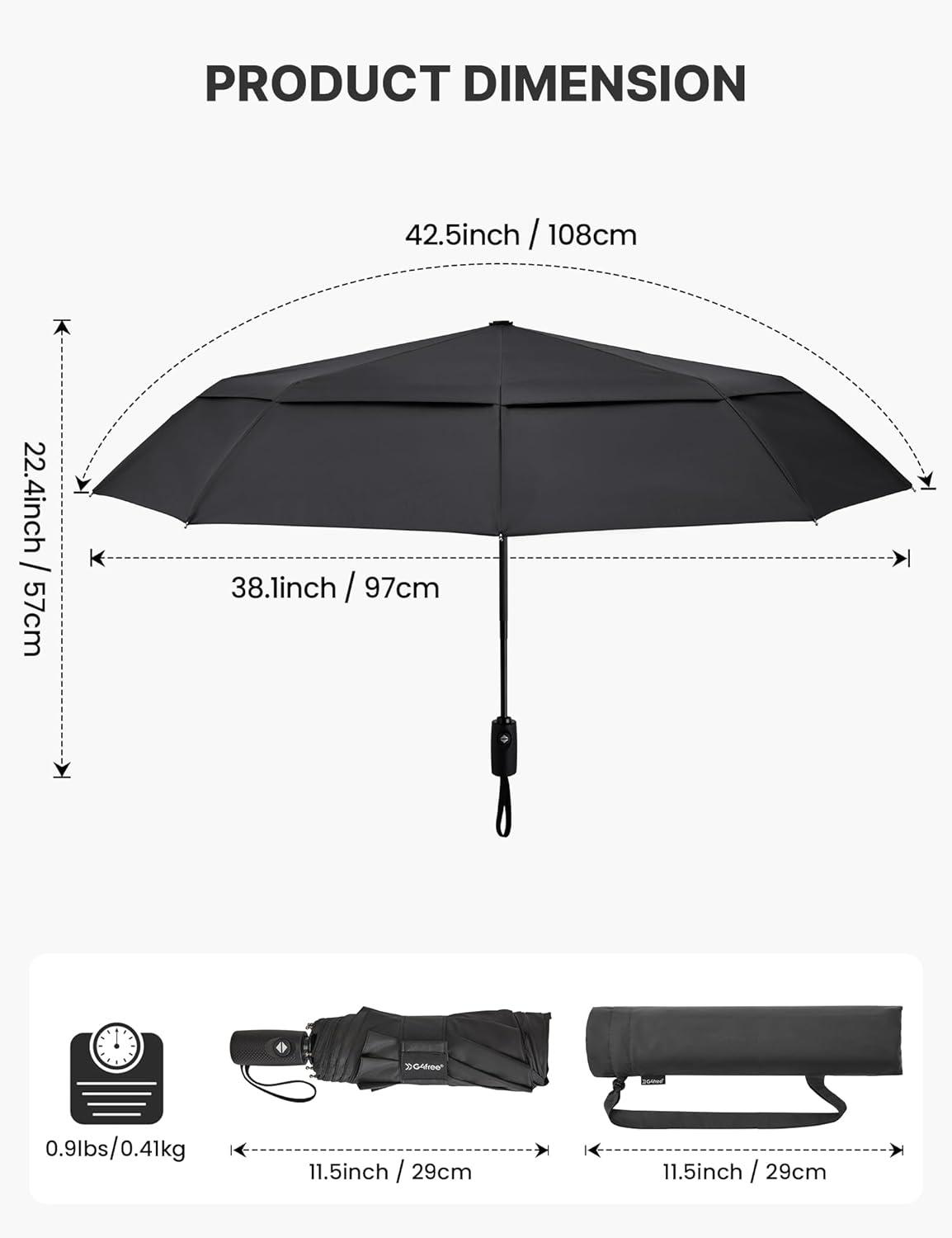 imageG4Free Strong Windproof Travel Umbrella 42 Inch Compact Umbrellas for Rain amp Sun with Double Canopy Automatic Portable DurableBlack