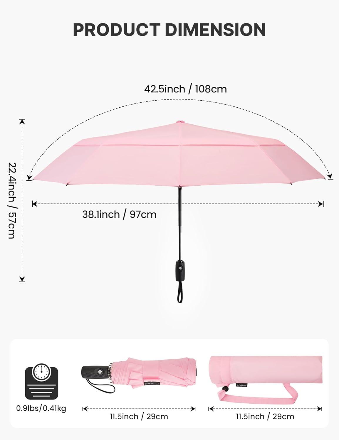 imageG4Free Strong Windproof Travel Umbrella 42 Inch Compact Umbrellas for Rain amp Sun with Double Canopy Automatic Portable DurablePink