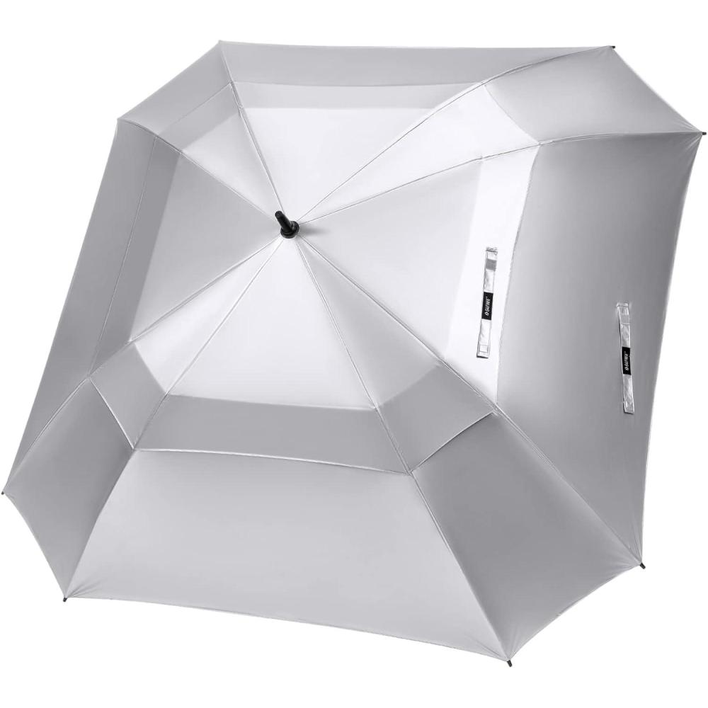 imageG4Free Extra Large Golf Umbrella 6268 inch Square Vented Windproof Auto Open Double Canopy Oversized Stick UmbrellaUV Silver