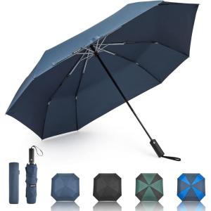 G4Free 54 Inch Large Golf Umbrella, Automatic Square 3 Folding Windproof Compact Travel Rain Umbrella(Navy Blue)