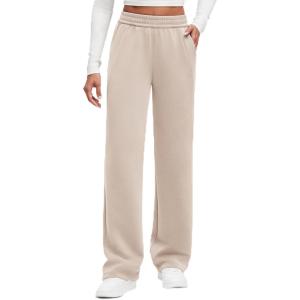 G4Free Smoofit Modal Soft Wide Leg Sweatpants for Women High Waisted Casual Lounge Travel Pants with Pockets(Light Khaki)