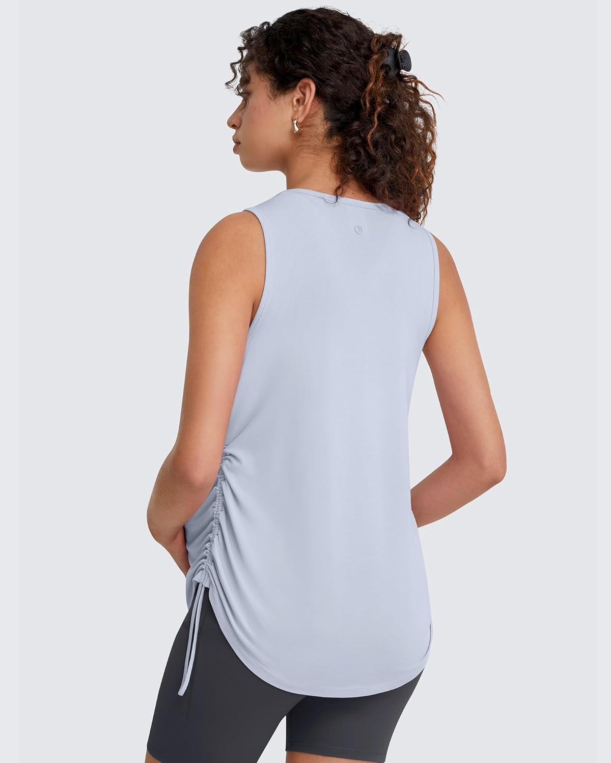 imageG4Free Lyocell Ruch Side Maternity Tank Top Crew Neck Sleeveless Loose Fit Pregnancy Yoga ShirtsLight Denim
