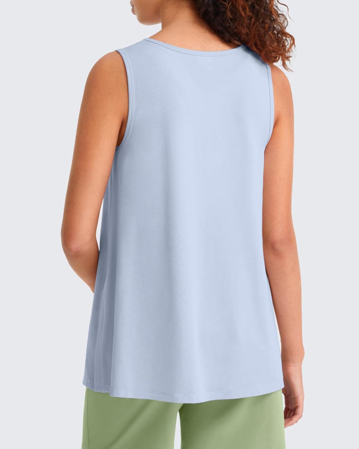 imageG4Free Lyocell Side Slits Maternity Tank Tops Crewneck Pregnancy Sleeveless Workout Shirts Loose FitLight Denim