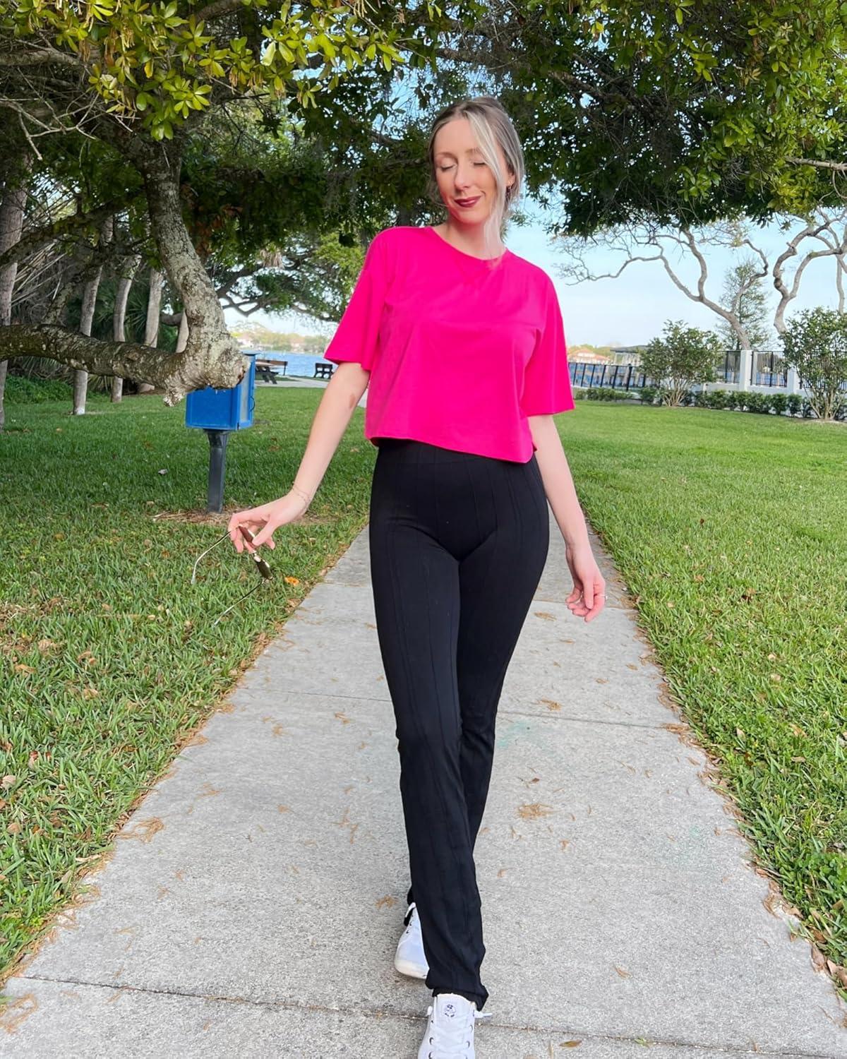 imageG4Free Short Sleeve Crop Workout Tops for Women Loose Fit Cotton Basic TShirtsHot Pink
