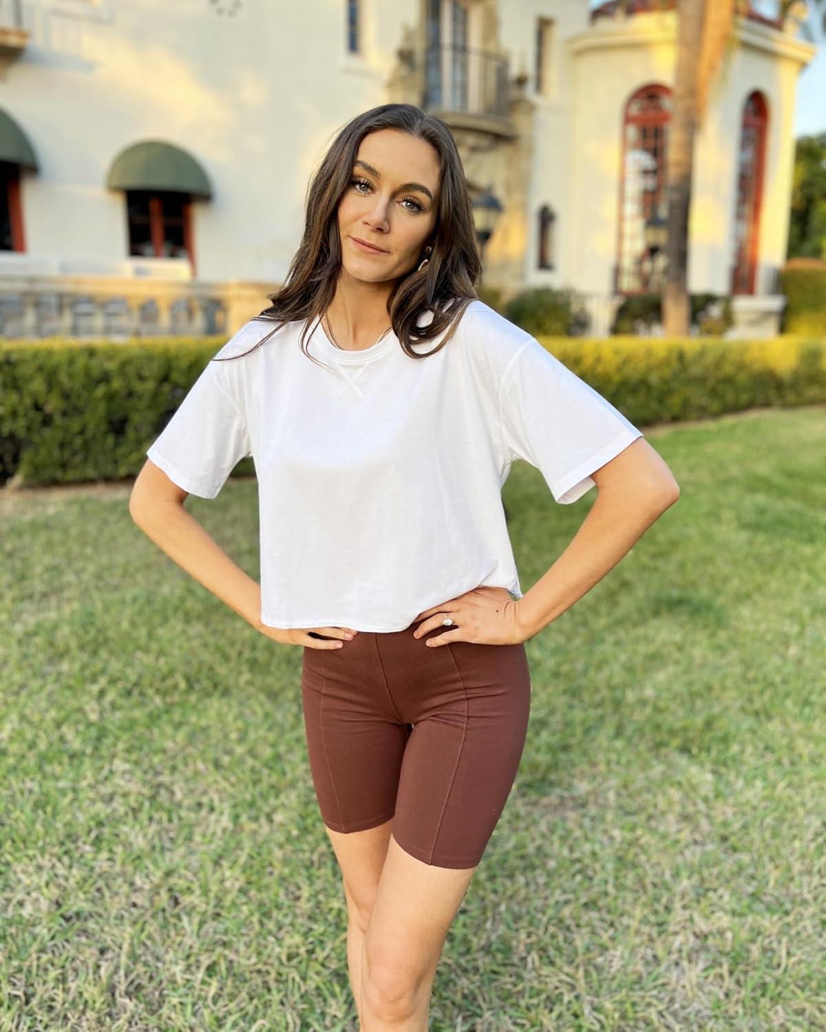 imageG4Free Short Sleeve Crop Workout Tops for Women Loose Fit Cotton Basic TShirtsWhite