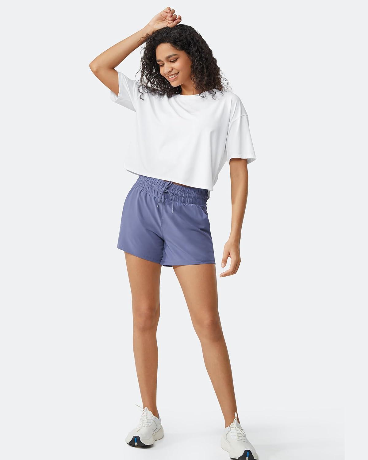 imageG4Free Short Sleeve Crop Workout Tops for Women Loose Fit Cotton Basic TShirtsWhite