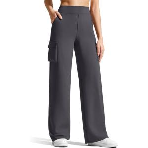 G4Free EverGoing Wide Leg Cargo Pants Women with 4 Pockets High Waisted Yoga Pants Stretch Casual Trousers(Dark Gray)
