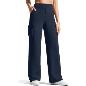 G4Free EverGoing Wide Leg Cargo Pants Women with 4 Pockets High Waisted Yoga Pants Stretch Casual Trousers(Dark Navy)