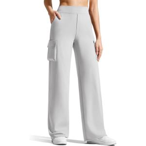 G4Free EverGoing Wide Leg Cargo Pants Women with 4 Pockets High Waisted Yoga Pants Stretch Casual Trousers(Light Gray)