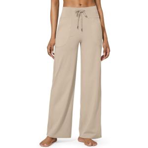 G4Free EverGoing Wide Leg Pants for Women Yoga Pants High Waist Sweatpants with Pockets Stretch Lounge Pants Comfy Workout(Khaki)