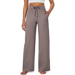 G4Free EverGoing Wide Leg Pants for Women Yoga Pants High Waist Sweatpants with Pockets Stretch Lounge Pants Comfy Workout(Taupe)