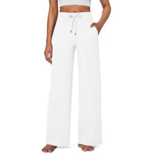 G4Free EverGoing Wide Leg Pants for Women Yoga Pants High Waist Sweatpants with Pockets Stretch Lounge Pants Comfy Workout(White)