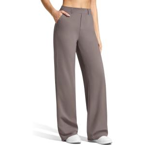 G4Free EverGoing Women’s Wide Leg Dress Pants Pull On Stretchy High Waisted Casual Trousers with Pockets(Taupe)