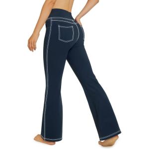 G4Free Jeggings for Women Flare Yoga Pants High Waisted Bootcut Yoga Leggings Workout Bootleg 4 Way Stretch (Navy,S,31″)
