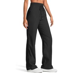 G4Free Lightweight Women’s Straight Leg Workout Pants Ruched Drawstring Joggers with Pockets Casual Athletic Slacks(Black)