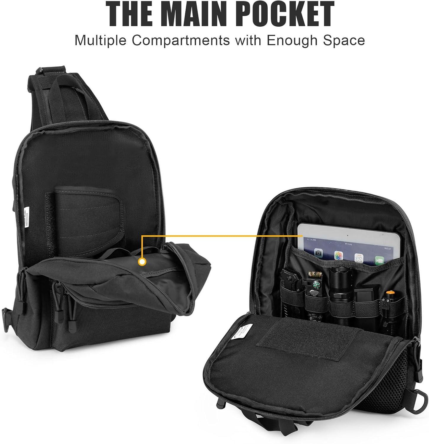 imageG4Free Tactical Sling Bag Backpack EDC Concealed Carry Bag Small Crossbody Shoulder Chest PackBlack