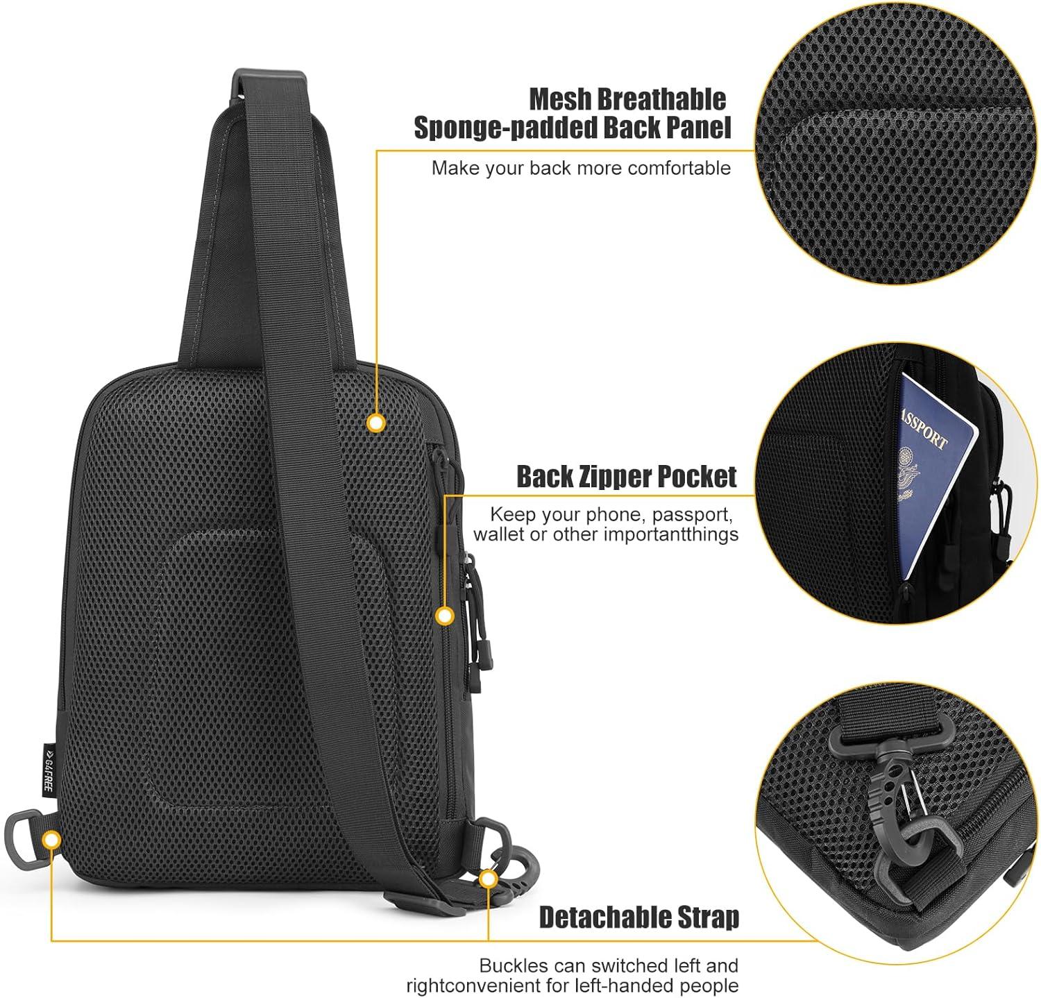 imageG4Free Tactical Sling Bag Backpack EDC Concealed Carry Bag Small Crossbody Shoulder Chest PackBlack