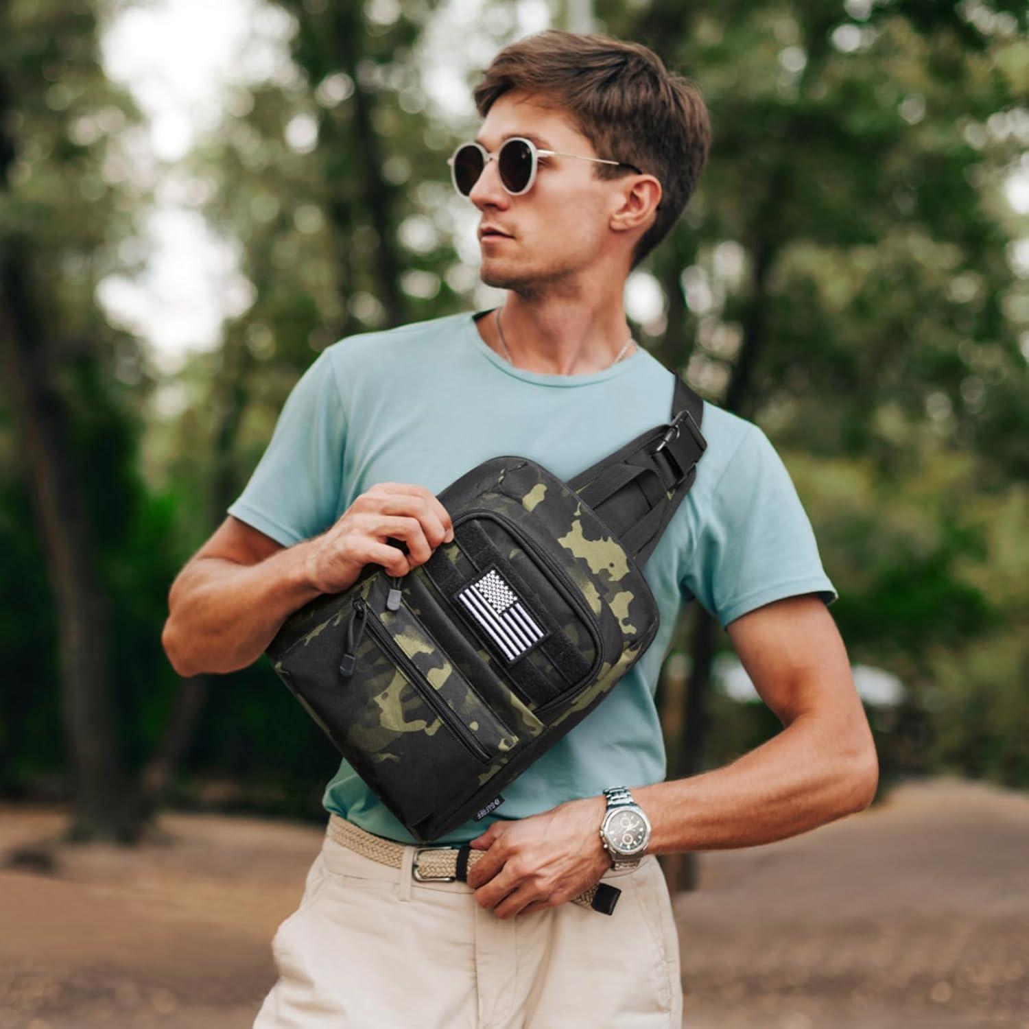imageG4Free Tactical Sling Bag Backpack EDC Concealed Carry Bag Small Crossbody Shoulder Chest PackBlack Camo