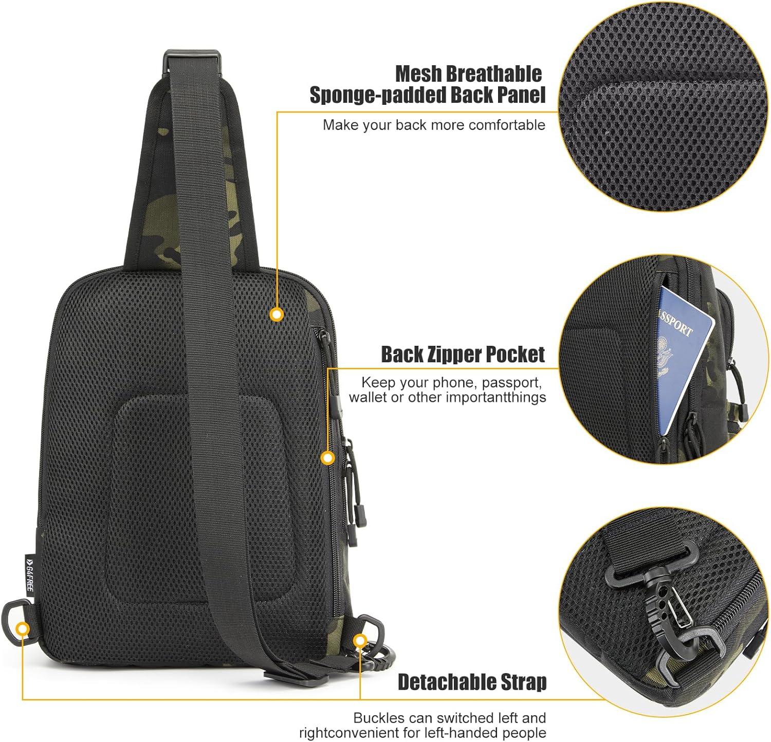imageG4Free Tactical Sling Bag Backpack EDC Concealed Carry Bag Small Crossbody Shoulder Chest PackBlack Camo