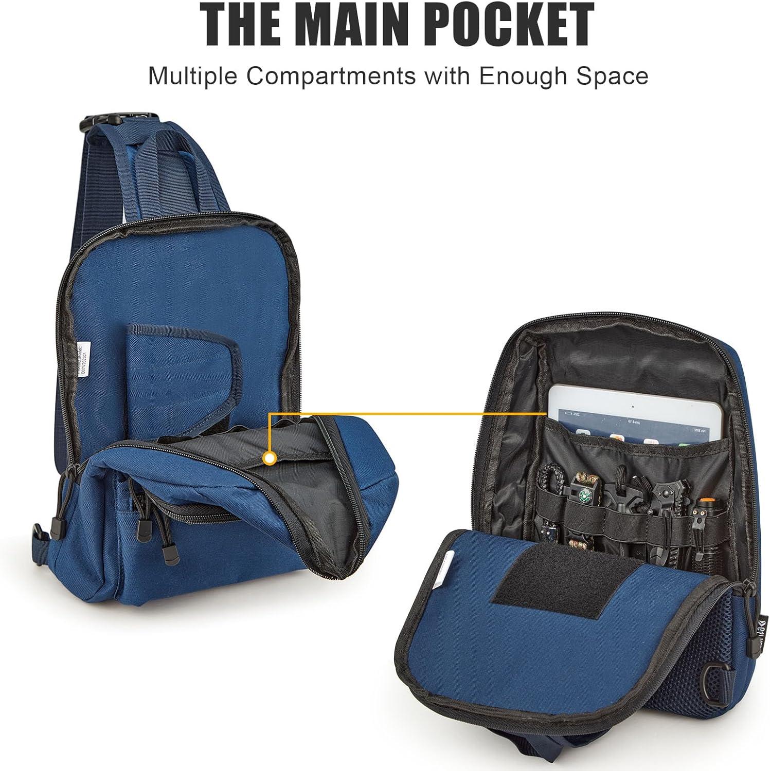imageG4Free Tactical Sling Bag Backpack EDC Concealed Carry Bag Small Crossbody Shoulder Chest PackDark Blue