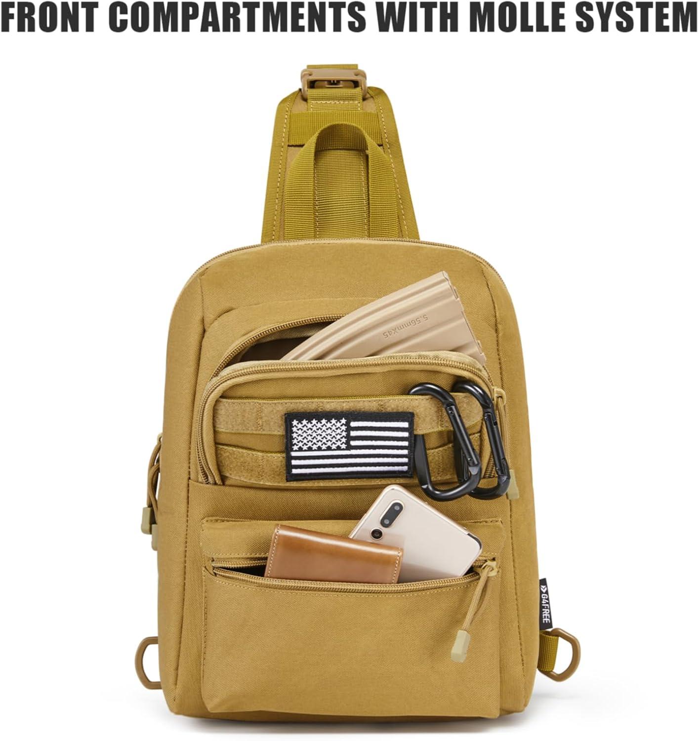 imageG4Free Tactical Sling Bag Backpack EDC Concealed Carry Bag Small Crossbody Shoulder Chest PackTan