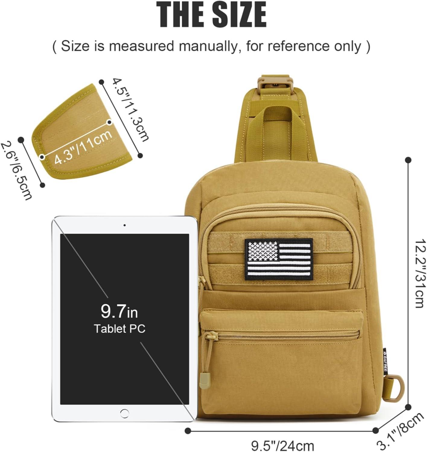 imageG4Free Tactical Sling Bag Backpack EDC Concealed Carry Bag Small Crossbody Shoulder Chest PackTan