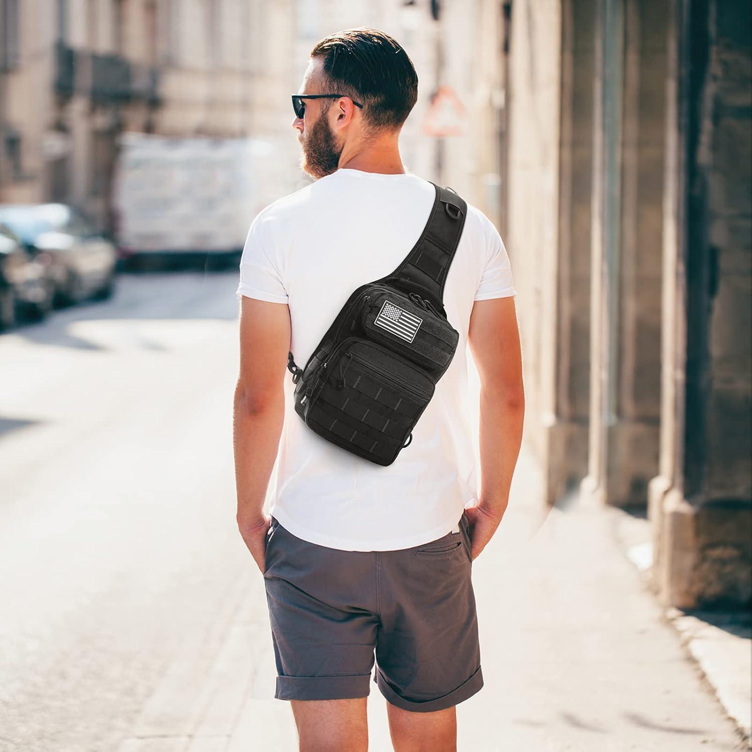 imageG4Free Tactical Sling Bag Backpack Military Rover Shoulder Sling Pack Molle EDC Small Crossbody Chest PackBlack