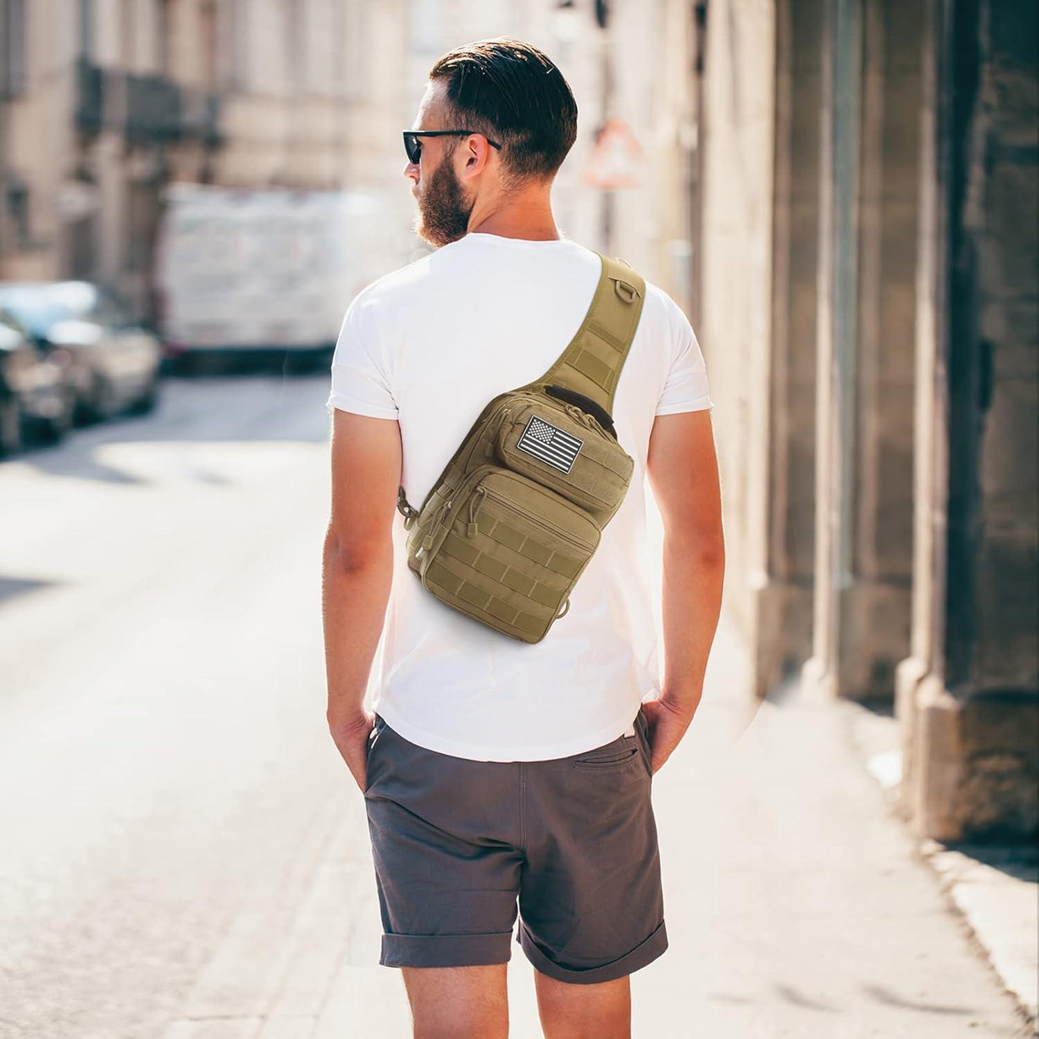 imageG4Free Tactical Sling Bag Backpack Military Rover Shoulder Sling Pack Molle EDC Small Crossbody Chest PackTan