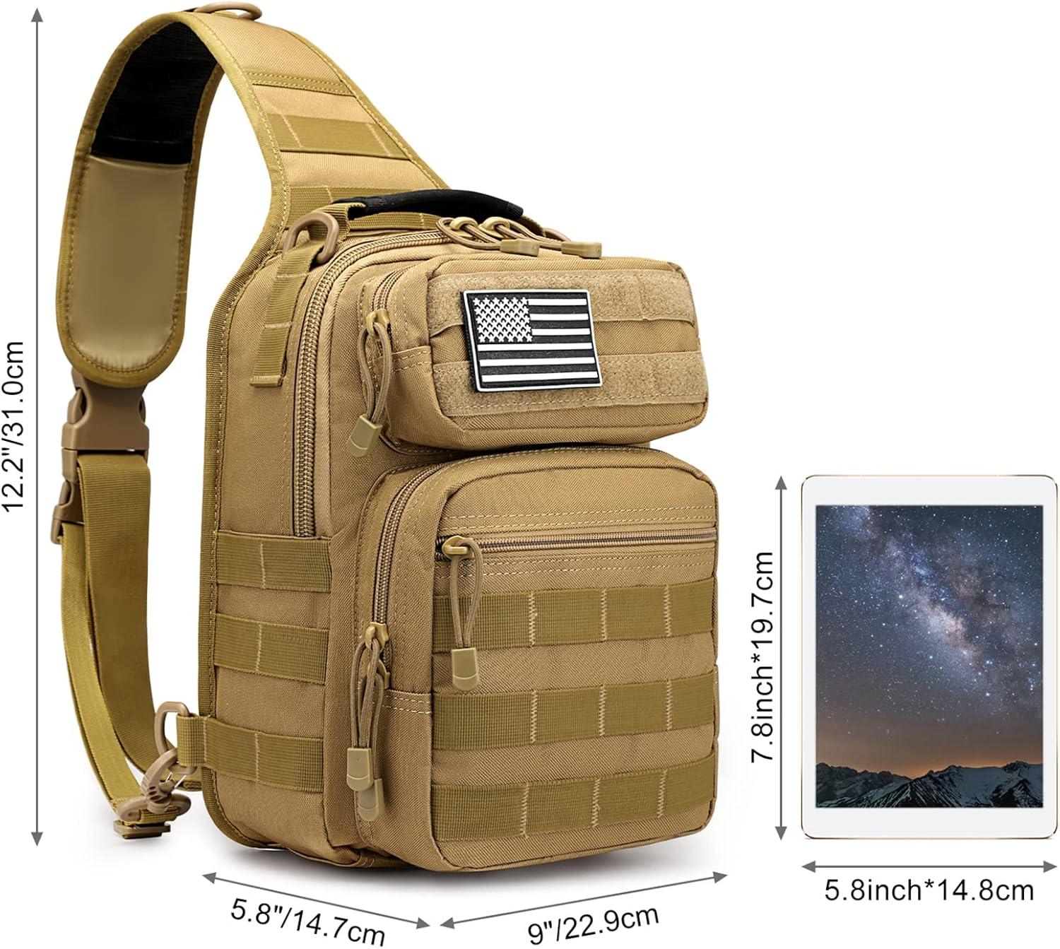imageG4Free Tactical Sling Bag Backpack Military Rover Shoulder Sling Pack Molle EDC Small Crossbody Chest PackTan