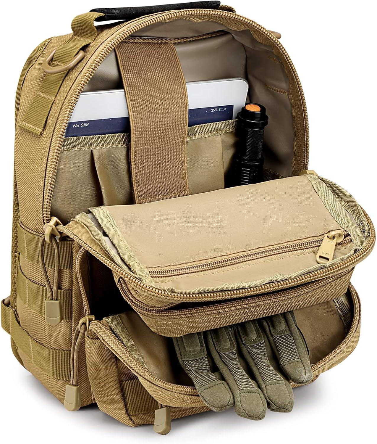 imageG4Free Tactical Sling Bag Backpack Military Rover Shoulder Sling Pack Molle EDC Small Crossbody Chest PackTan
