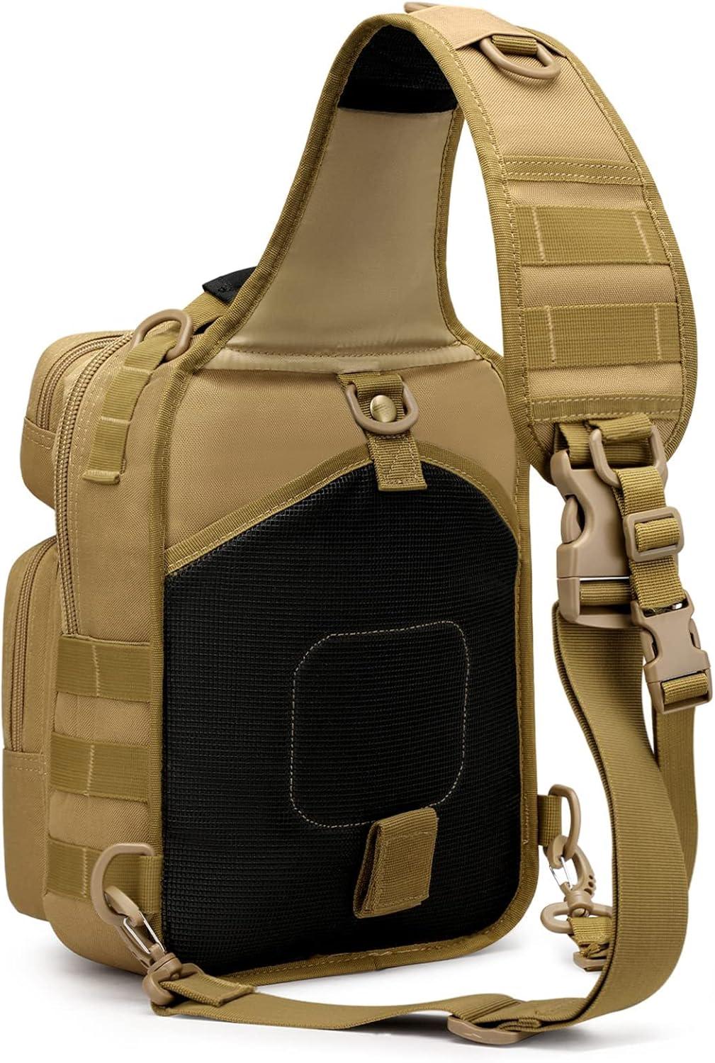 imageG4Free Tactical Sling Bag Backpack Military Rover Shoulder Sling Pack Molle EDC Small Crossbody Chest PackTan