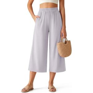 G4Free Chillwhisp Flowy Capri Pants for Women Lightweight Wide Leg Cropped Pants Elastic Waist Palazzo Capris for Beach(Chime Gray)