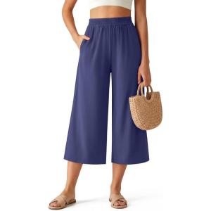 G4Free Chillwhisp Flowy Capri Pants for Women Lightweight Wide Leg Cropped Pants Elastic Waist Palazzo Capris for Beach(Dusky Purple)