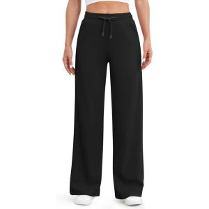 G4Free EverGoing Women’s Wide Leg Pants High Waisted Yoga Pants with Pockets Casual Drawstring Sweatpants(Black)