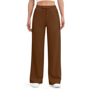 G4Free EverGoing Women’s Wide Leg Pants High Waisted Yoga Pants with Pockets Casual Drawstring Sweatpants(Dark Coffee)