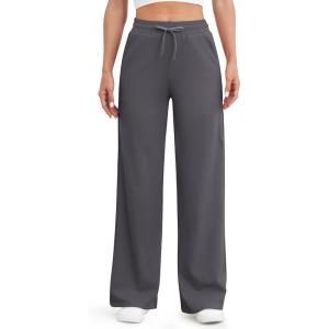 G4Free EverGoing Women’s Wide Leg Pants High Waisted Yoga Pants with Pockets Casual Drawstring Sweatpants(Deep Grey)