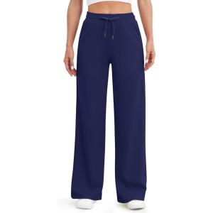 G4Free EverGoing Women’s Wide Leg Pants High Waisted Yoga Pants with Pockets Casual Drawstring Sweatpants(Royal Blue)