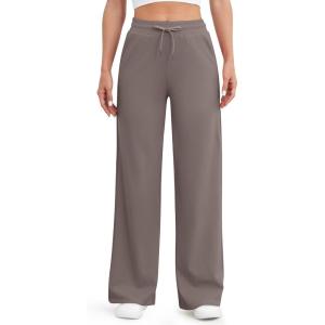 G4Free EverGoing Women’s Wide Leg Pants High Waisted Yoga Pants with Pockets Casual Drawstring Sweatpants(Taupe)