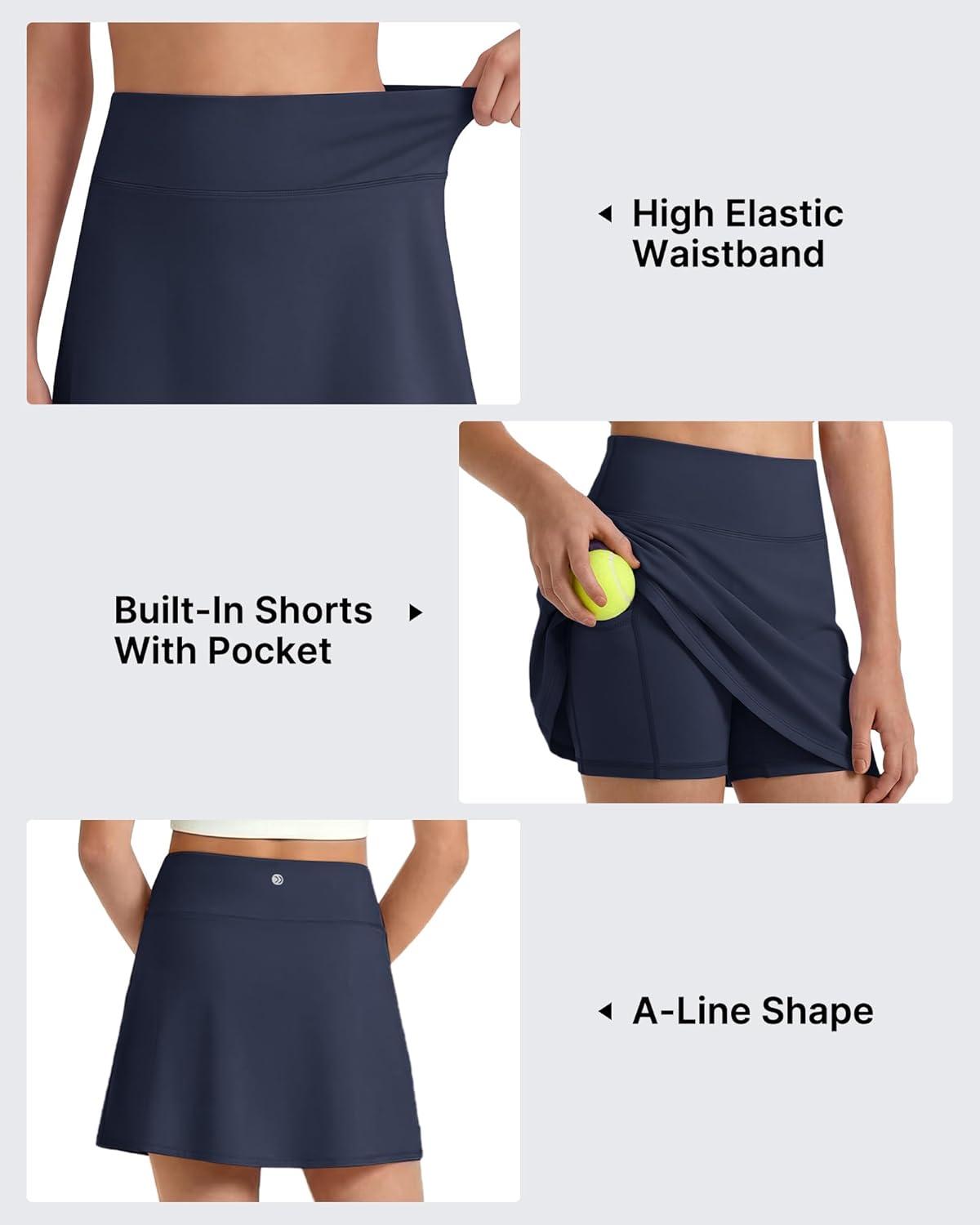 imageG4Free Barefeel Tennis Skirts for Girls High Waisted Athletic Skort with Builtin Shorts and Pockets for Golf Running CasualDark Navy