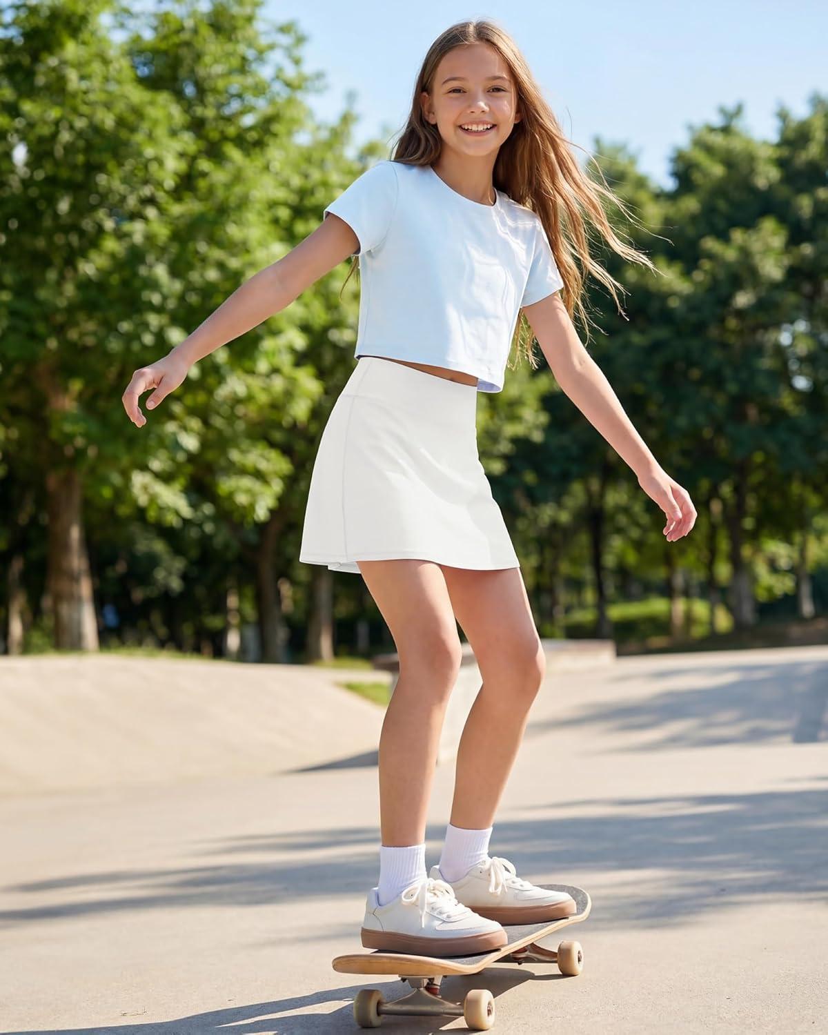 imageG4Free Barefeel Tennis Skirts for Girls High Waisted Athletic Skort with Builtin Shorts and Pockets for Golf Running CasualPure White