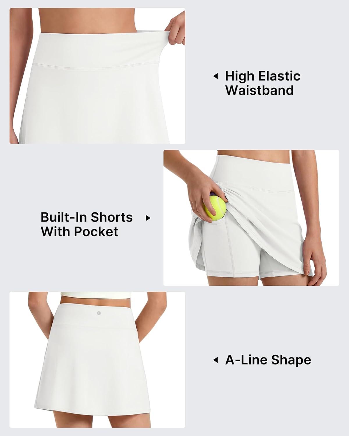 imageG4Free Barefeel Tennis Skirts for Girls High Waisted Athletic Skort with Builtin Shorts and Pockets for Golf Running CasualPure White