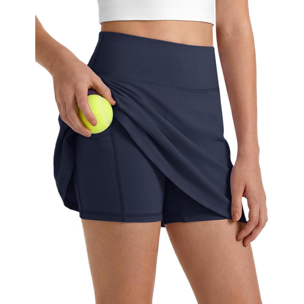 imageG4Free Barefeel Tennis Skirts for Girls High Waisted Athletic Skort with Builtin Shorts and Pockets for Golf Running CasualDark Navy