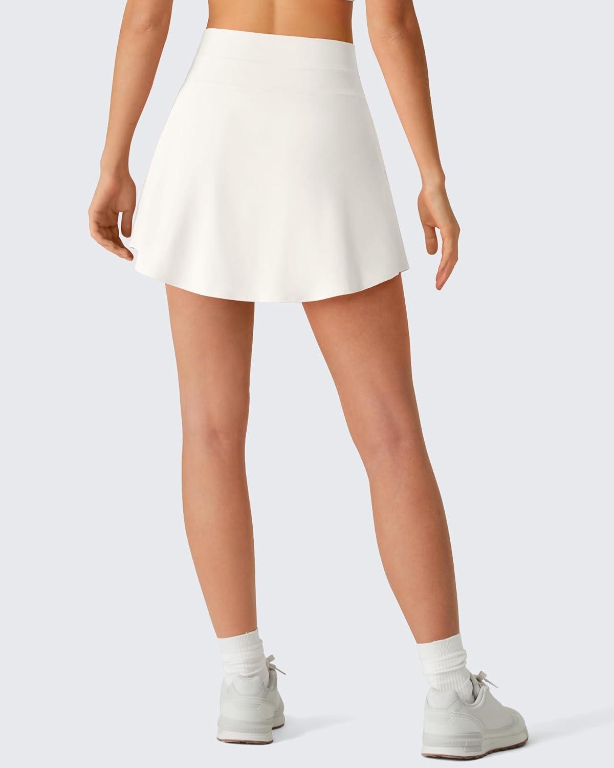 imageG4Free Drawstring Golf Skirts for Women 15 Athletic Curved Hem Tennis Skort Casual Skorts Inner Shorts with Ball PocketWhite