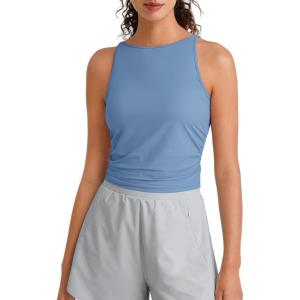 G4Free Skimetic Workout Boat Neck Tank Top Running Athletic Tanks UPF 50+ Ruched Yoga Pilates Tops Slim Fit(Dusty Blue)