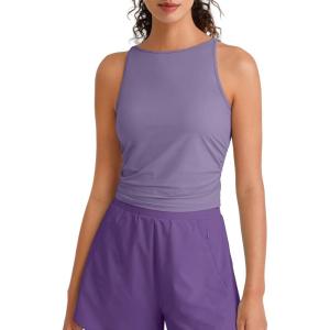 G4Free Skimetic Workout Boat Neck Tank Top Running Athletic Tanks UPF 50+ Ruched Yoga Pilates Tops Slim Fit(Gray Purple)